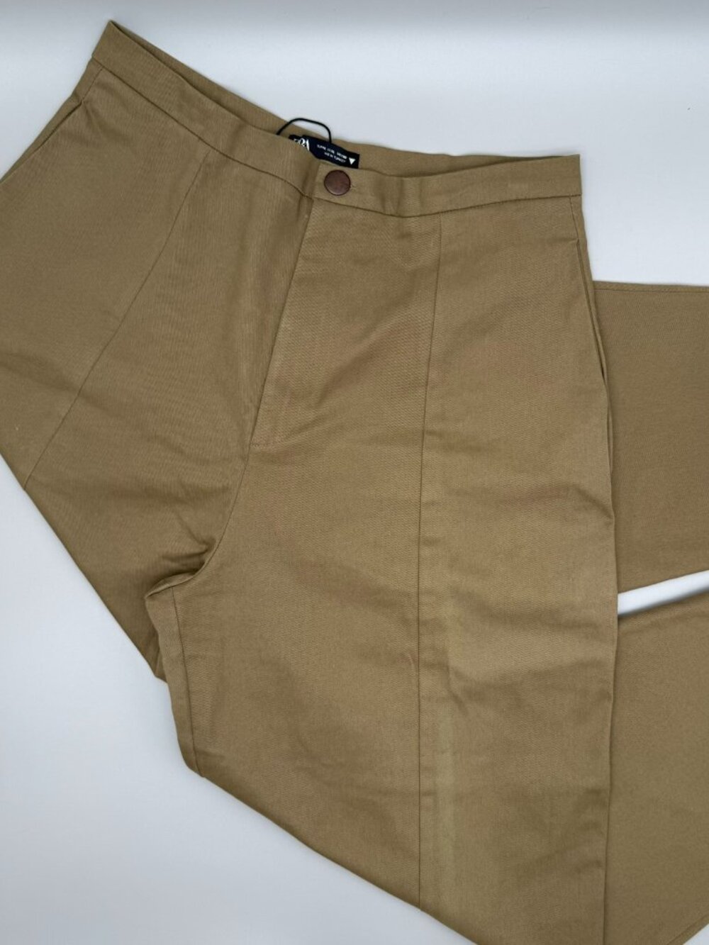 Zara Olive Camel High-Waist Front Seam Balloon Barrel Pants Size XL